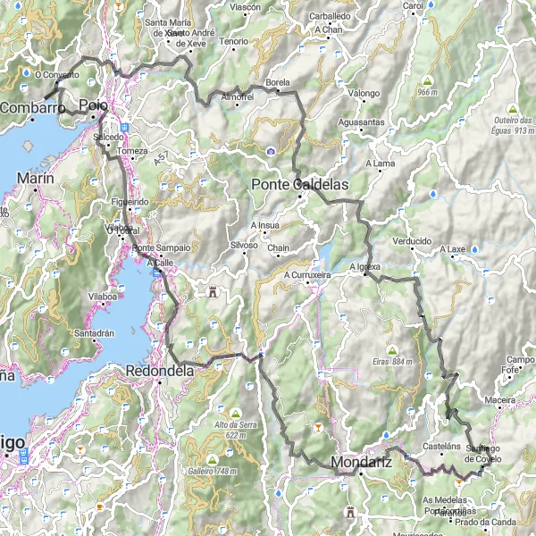 Map miniature of "Road Cycling Adventure: Covelo to Barcia de Mera" cycling inspiration in Galicia, Spain. Generated by Tarmacs.app cycling route planner