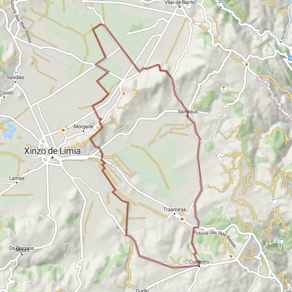 Miniatura mapy "Przejażdżka po okolicach Cualedro z Sarreaus w tle" - trasy rowerowej w Galicia, Spain. Wygenerowane przez planer tras rowerowych Tarmacs.app