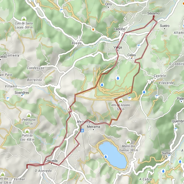 Miniature de la carte de l'inspiration cycliste "Exploration des sentiers gravel près de Culleredo" dans la Galicia, Spain. Générée par le planificateur d'itinéraire cycliste Tarmacs.app