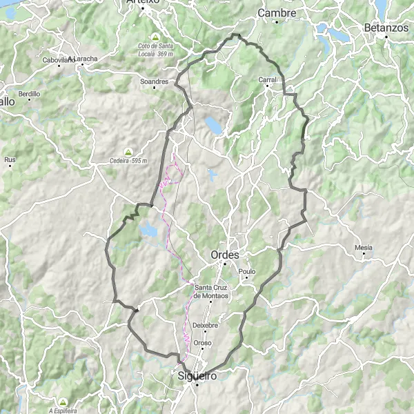 Karten-Miniaturansicht der Radinspiration "100 km Abenteuer auf der Straße" in Galicia, Spain. Erstellt vom Tarmacs.app-Routenplaner für Radtouren