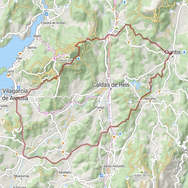 Map miniature of "Moraña Gravel Escape" cycling inspiration in Galicia, Spain. Generated by Tarmacs.app cycling route planner