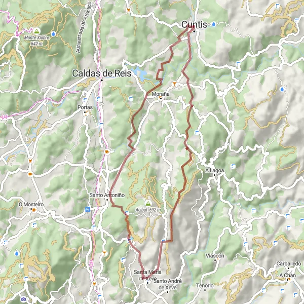 Miniaturní mapa "Gravelová cesta s malebnými zastávkami" inspirace pro cyklisty v oblasti Galicia, Spain. Vytvořeno pomocí plánovače tras Tarmacs.app