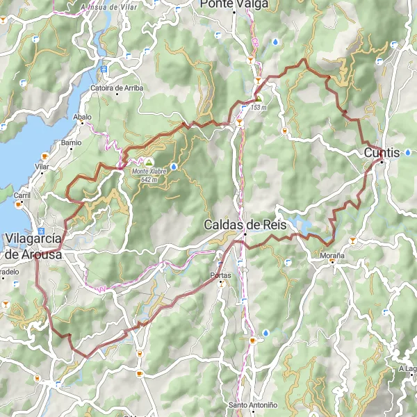 Miniatua del mapa de inspiración ciclista "Ruta de ciclismo de gravilla por Portas y Vilagarcía de Arousa" en Galicia, Spain. Generado por Tarmacs.app planificador de rutas ciclistas
