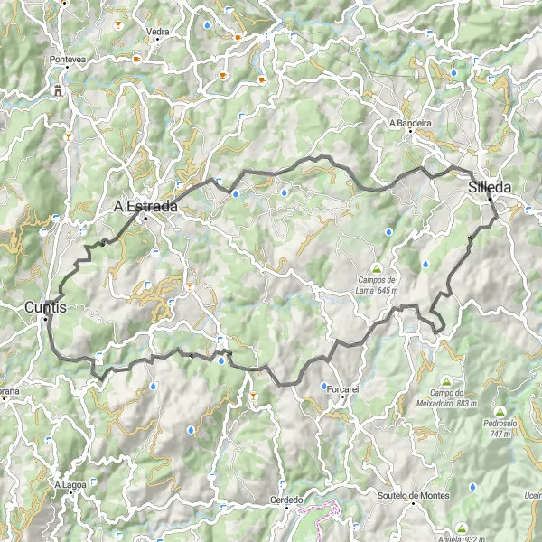 Miniatua del mapa de inspiración ciclista "Ruta por los Campos Verdes" en Galicia, Spain. Generado por Tarmacs.app planificador de rutas ciclistas