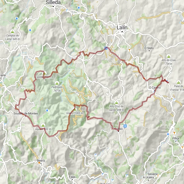 Map miniature of "Gravel Adventure through O Irixo and Dozón" cycling inspiration in Galicia, Spain. Generated by Tarmacs.app cycling route planner