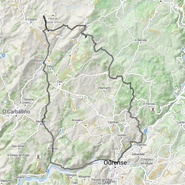 Karten-Miniaturansicht der Radinspiration "Herausfordernde Bergtour" in Galicia, Spain. Erstellt vom Tarmacs.app-Routenplaner für Radtouren