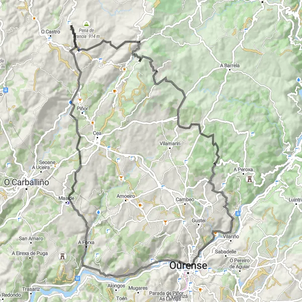 Map miniature of "The Quintá Circuit" cycling inspiration in Galicia, Spain. Generated by Tarmacs.app cycling route planner