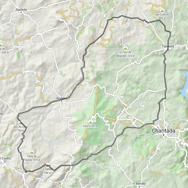 Map miniature of "Dozón Loop: Rocha to Pallota" cycling inspiration in Galicia, Spain. Generated by Tarmacs.app cycling route planner