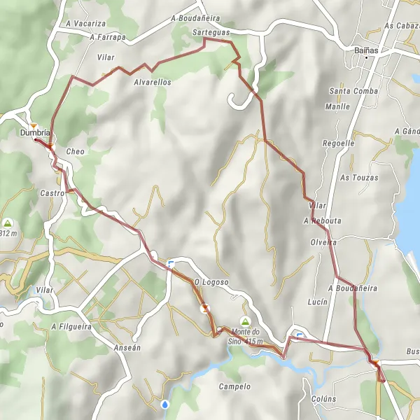 Miniature de la carte de l'inspiration cycliste "Circuit des Estimán, Monte do Sino et A Ponte Olveira" dans la Galicia, Spain. Générée par le planificateur d'itinéraire cycliste Tarmacs.app