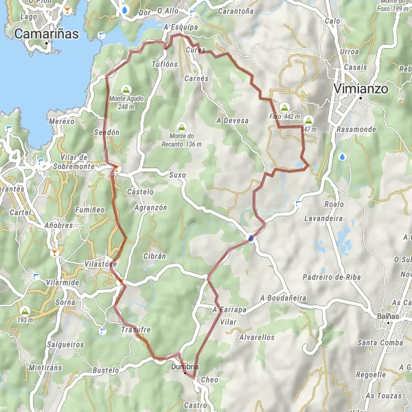 Miniatuurkaart van de fietsinspiratie "Grindweg door Dumbría" in Galicia, Spain. Gemaakt door de Tarmacs.app fietsrouteplanner