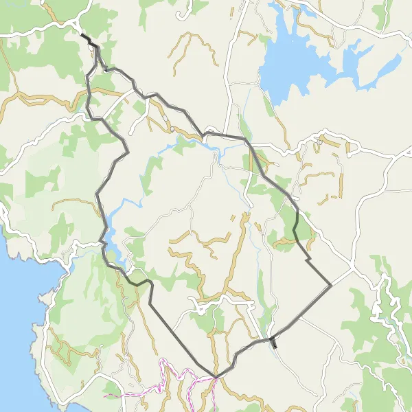 Miniatura della mappa di ispirazione al ciclismo "Giro in bici tra Dumbría e Santa Uxía" nella regione di Galicia, Spain. Generata da Tarmacs.app, pianificatore di rotte ciclistiche
