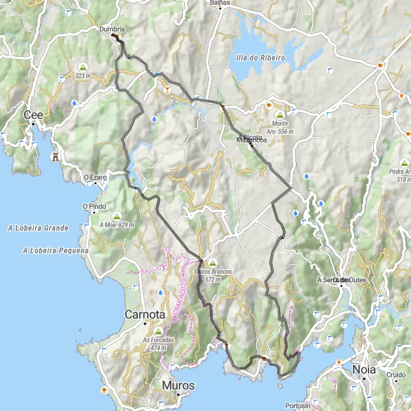 Karten-Miniaturansicht der Radinspiration "Rundfahrt ab Dumbría - Mota" in Galicia, Spain. Erstellt vom Tarmacs.app-Routenplaner für Radtouren