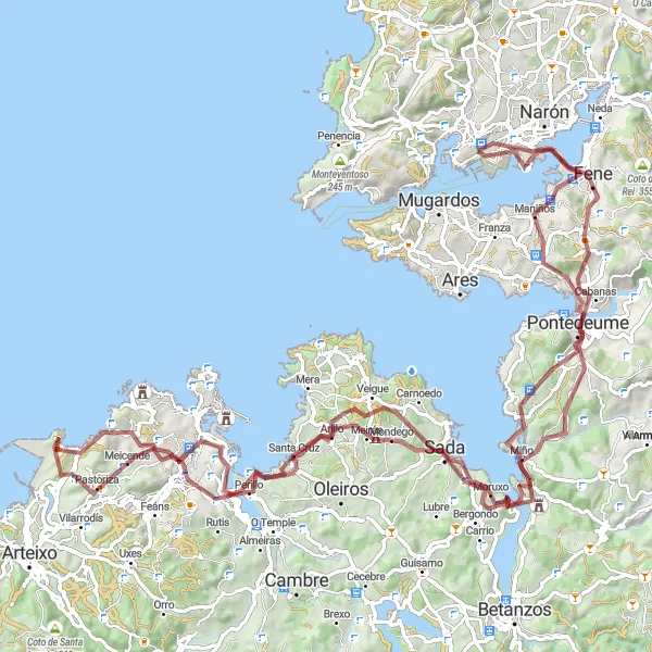 Map miniature of "Galician Coastal Gravel Adventure" cycling inspiration in Galicia, Spain. Generated by Tarmacs.app cycling route planner