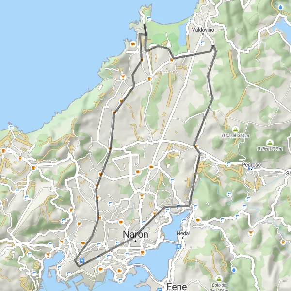 Map miniature of "Coastal Road Cycling Adventure" cycling inspiration in Galicia, Spain. Generated by Tarmacs.app cycling route planner