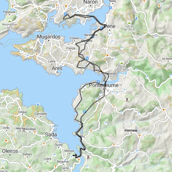 Karten-Miniaturansicht der Radinspiration "Radtour von Mirador de Malata nach Ría de Ferrol" in Galicia, Spain. Erstellt vom Tarmacs.app-Routenplaner für Radtouren