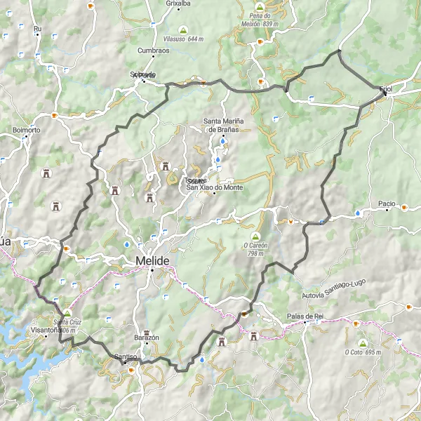 Map miniature of "Ribadulla Challenge" cycling inspiration in Galicia, Spain. Generated by Tarmacs.app cycling route planner