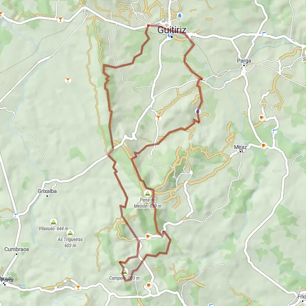 Miniatuurkaart van de fietsinspiratie "Rondrit naar Pena do Raposo" in Galicia, Spain. Gemaakt door de Tarmacs.app fietsrouteplanner