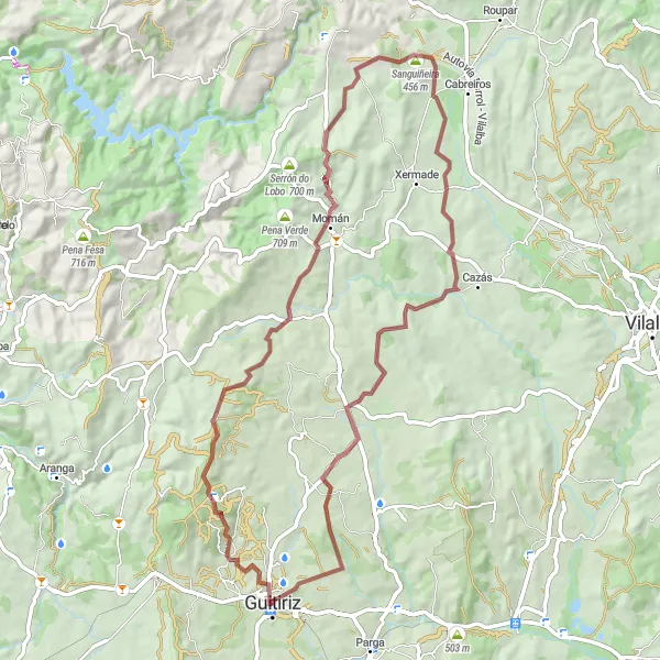 Miniatua del mapa de inspiración ciclista "Recorrido Gravel Serranías de Toxo" en Galicia, Spain. Generado por Tarmacs.app planificador de rutas ciclistas