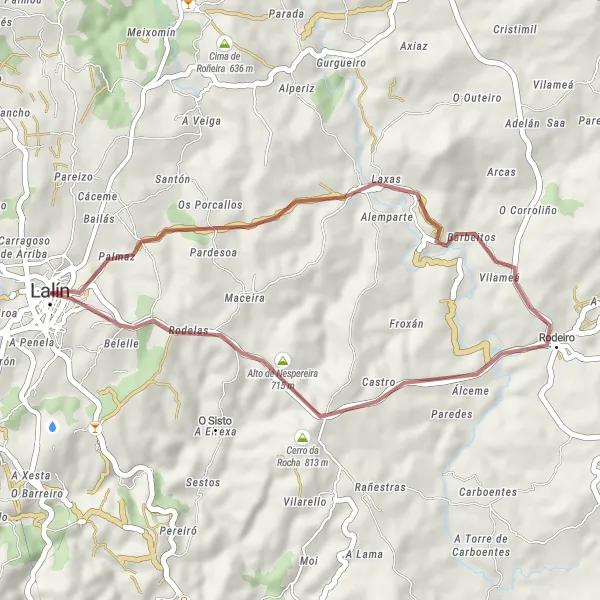 Miniatua del mapa de inspiración ciclista "Ruta de ciclismo de gravel - Lalín a Palmaz y Rodeiro" en Galicia, Spain. Generado por Tarmacs.app planificador de rutas ciclistas