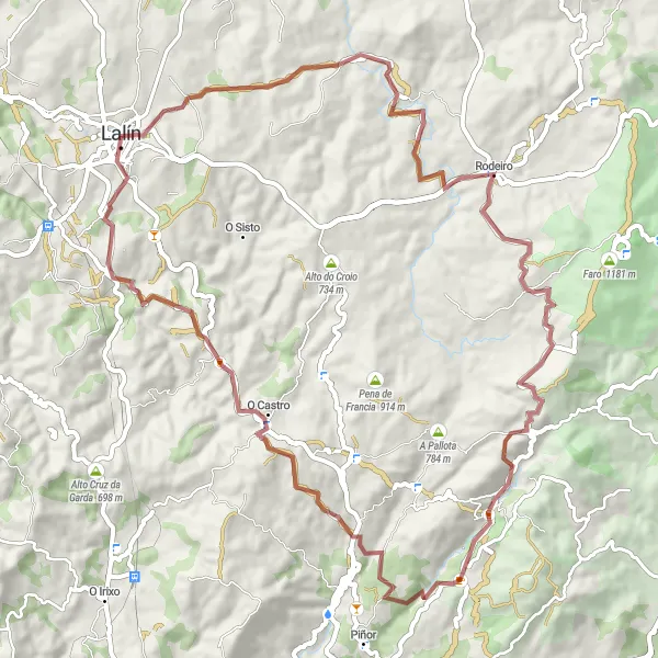 Map miniature of "Lalín-Gravel Adventure through Raque" cycling inspiration in Galicia, Spain. Generated by Tarmacs.app cycling route planner