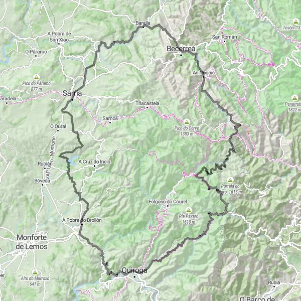 Miniatua del mapa de inspiración ciclista "Desafío ciclista por entre Láncara y Valdolide" en Galicia, Spain. Generado por Tarmacs.app planificador de rutas ciclistas