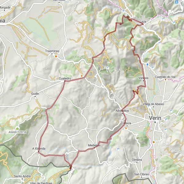 Miniatua del mapa de inspiración ciclista "Aventura en bicicleta de grava por paisajes gallegos" en Galicia, Spain. Generado por Tarmacs.app planificador de rutas ciclistas