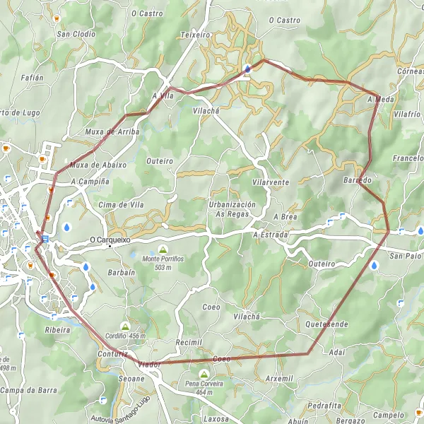 Miniature de la carte de l'inspiration cycliste "Tour de gravier à travers les montagnes près de Lugo" dans la Galicia, Spain. Générée par le planificateur d'itinéraire cycliste Tarmacs.app