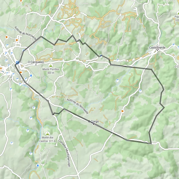 Miniatura mapy "Trasa szosowa na północ od Lugo" - trasy rowerowej w Galicia, Spain. Wygenerowane przez planer tras rowerowych Tarmacs.app