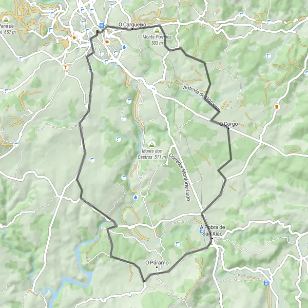Miniatura mapy "Trasa Rowerowa Szosowa do O Corgo" - trasy rowerowej w Galicia, Spain. Wygenerowane przez planer tras rowerowych Tarmacs.app