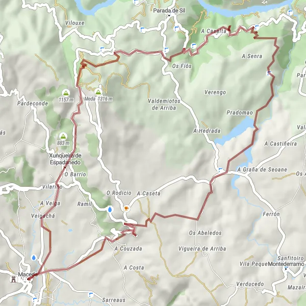 Map miniature of "Xunqueira de Espadanedo Loop" cycling inspiration in Galicia, Spain. Generated by Tarmacs.app cycling route planner