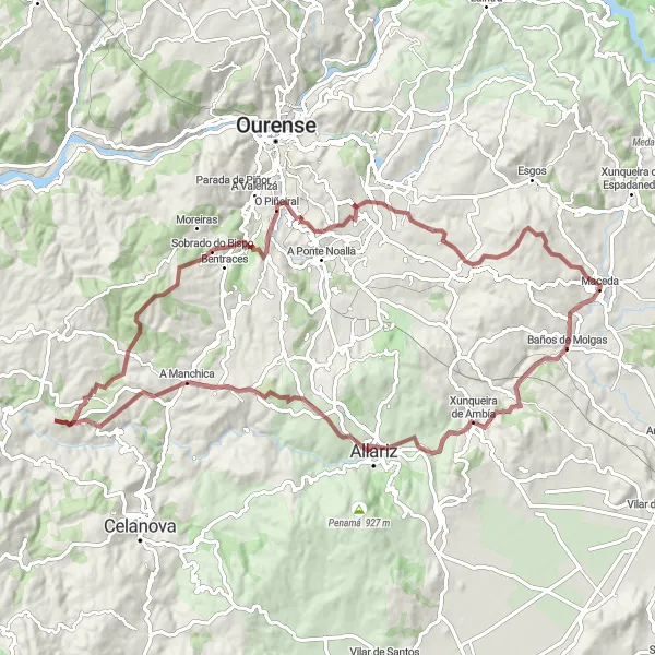 Miniatuurkaart van de fietsinspiratie "Avontuurlijke gravelroute" in Galicia, Spain. Gemaakt door de Tarmacs.app fietsrouteplanner