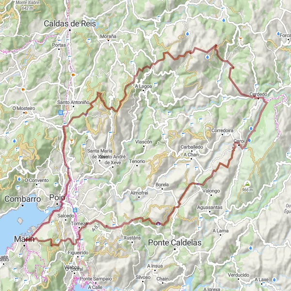 Miniatura della mappa di ispirazione al ciclismo "Esplorazione ciclistica tra le bellezze naturali intorno a Marín" nella regione di Galicia, Spain. Generata da Tarmacs.app, pianificatore di rotte ciclistiche