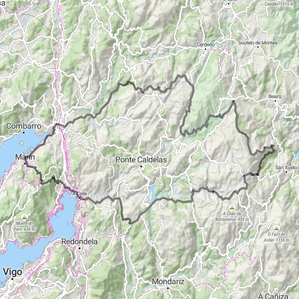 Miniature de la carte de l'inspiration cycliste "Route des Pazo de Mugartegui" dans la Galicia, Spain. Générée par le planificateur d'itinéraire cycliste Tarmacs.app