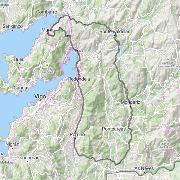 Map miniature of "A Fracha to Marín Road Cycling Adventure" cycling inspiration in Galicia, Spain. Generated by Tarmacs.app cycling route planner