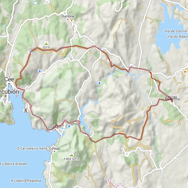 Miniatua del mapa de inspiración ciclista "Ruta escénica a Ézaro y Ponte Olveira" en Galicia, Spain. Generado por Tarmacs.app planificador de rutas ciclistas