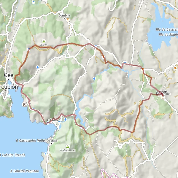 Miniatuurkaart van de fietsinspiratie "Rondrit door prachtige landschappen" in Galicia, Spain. Gemaakt door de Tarmacs.app fietsrouteplanner