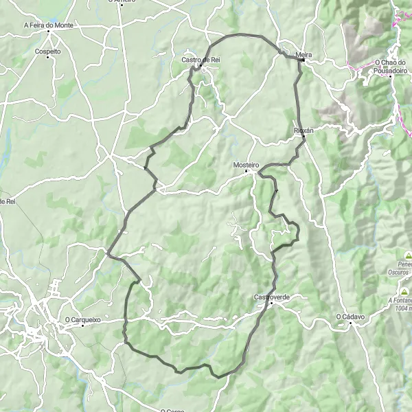 Map miniature of "Rural Charm: Marco Rubio and Castroverde" cycling inspiration in Galicia, Spain. Generated by Tarmacs.app cycling route planner