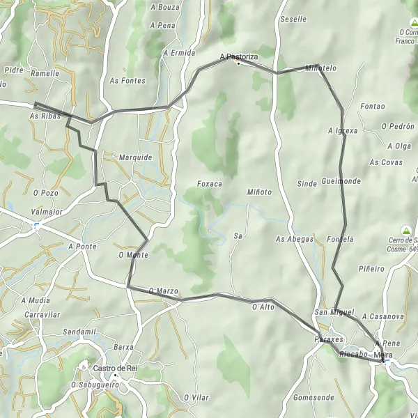 Map miniature of "Exploring A Pastoriza" cycling inspiration in Galicia, Spain. Generated by Tarmacs.app cycling route planner
