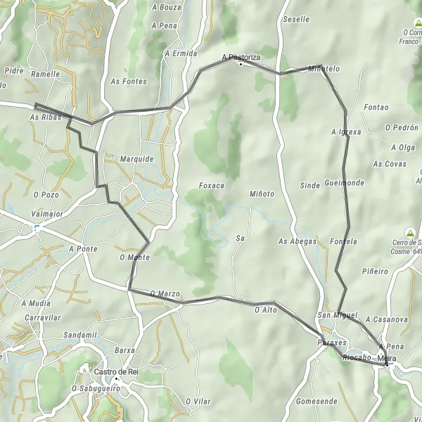 Miniatuurkaart van de fietsinspiratie "Rondrit Meira - A Pastoriza" in Galicia, Spain. Gemaakt door de Tarmacs.app fietsrouteplanner