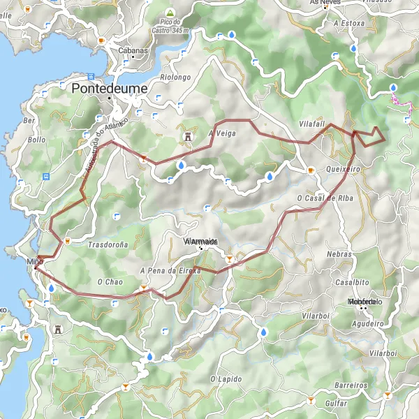 Miniature de la carte de l'inspiration cycliste "Le chemin des châteaux" dans la Galicia, Spain. Générée par le planificateur d'itinéraire cycliste Tarmacs.app