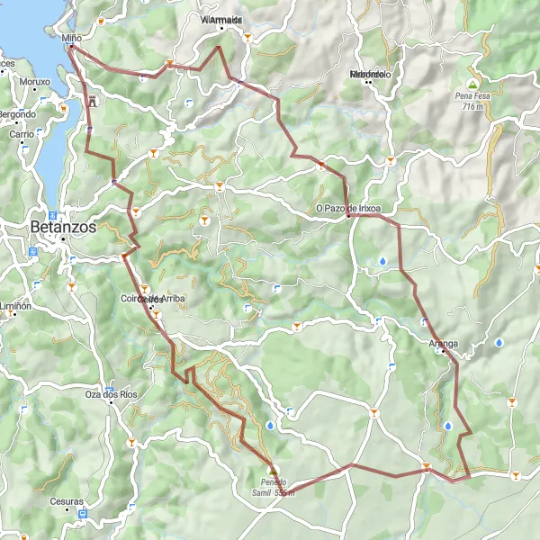 Miniature de la carte de l'inspiration cycliste "Les collines de Vilarmaior" dans la Galicia, Spain. Générée par le planificateur d'itinéraire cycliste Tarmacs.app