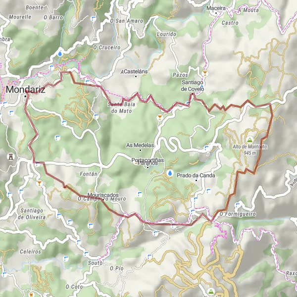Miniaturní mapa "Gravel Trasa kolem Montouto" inspirace pro cyklisty v oblasti Galicia, Spain. Vytvořeno pomocí plánovače tras Tarmacs.app