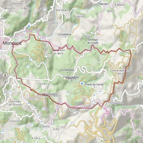 Miniaturekort af cykelinspirationen "Kuperet gruscykelrute på 39 km med 985 m stigning" i Galicia, Spain. Genereret af Tarmacs.app cykelruteplanlægger