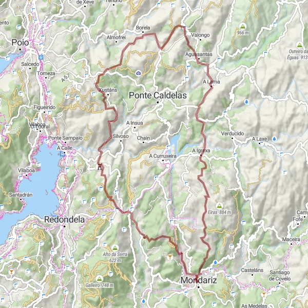 Map miniature of "Cascade Mountains Gravel Route" cycling inspiration in Galicia, Spain. Generated by Tarmacs.app cycling route planner