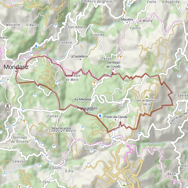 Miniatura della mappa di ispirazione al ciclismo "Tour dei boschi di Meirol" nella regione di Galicia, Spain. Generata da Tarmacs.app, pianificatore di rotte ciclistiche
