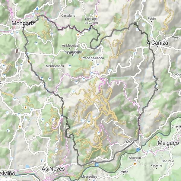 Miniaturní mapa "Tradiční okruh okolo Mondariz (Galicie, Španělsko)" inspirace pro cyklisty v oblasti Galicia, Spain. Vytvořeno pomocí plánovače tras Tarmacs.app