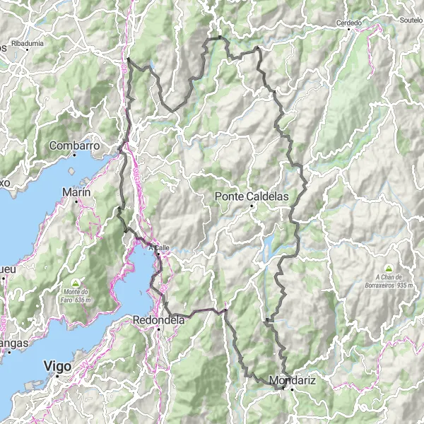 Map miniature of "The Legendary Ride" cycling inspiration in Galicia, Spain. Generated by Tarmacs.app cycling route planner