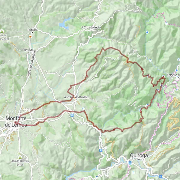 Miniatua del mapa de inspiración ciclista "Ruta Gravel Monforte de Lemos" en Galicia, Spain. Generado por Tarmacs.app planificador de rutas ciclistas