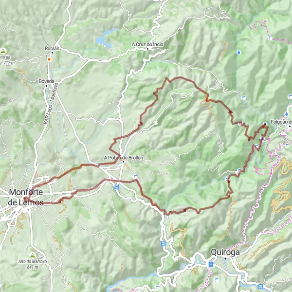 Miniatuurkaart van de fietsinspiratie "Monforte de Lemos naar Rairos" in Galicia, Spain. Gemaakt door de Tarmacs.app fietsrouteplanner