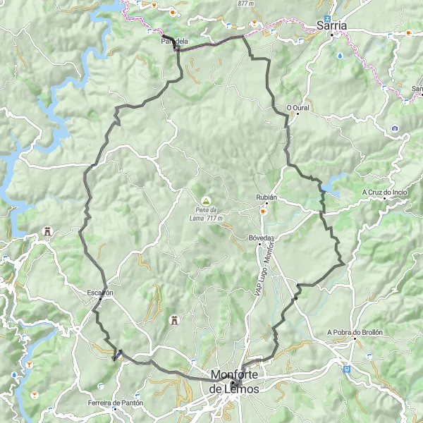 Miniatua del mapa de inspiración ciclista "Ruta de ciclismo de carretera con encanto histórico cerca de Monforte de Lemos" en Galicia, Spain. Generado por Tarmacs.app planificador de rutas ciclistas